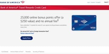 Bank of America Travel Rewards Credit Card website.