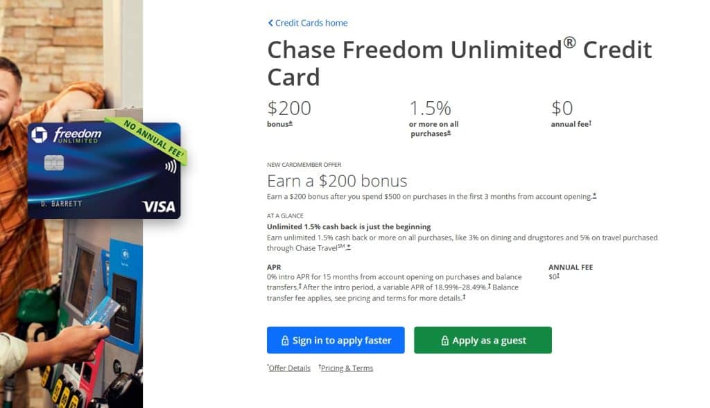 Chase Freedom Unlimited Credit Card website.