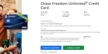 Chase Freedom Unlimited Credit Card website.