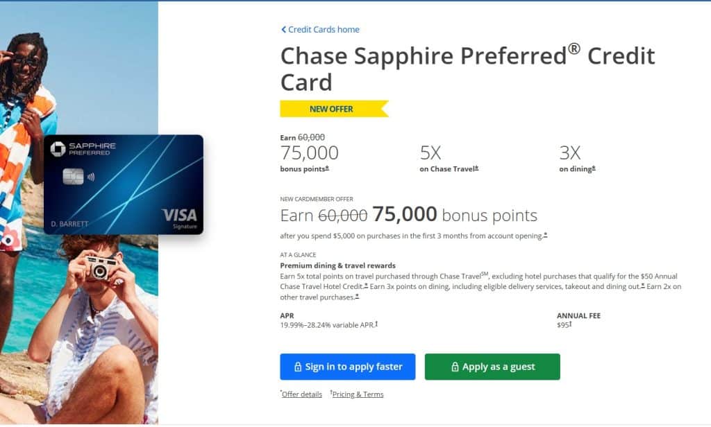 Chase Sapphire Preferred Card website.