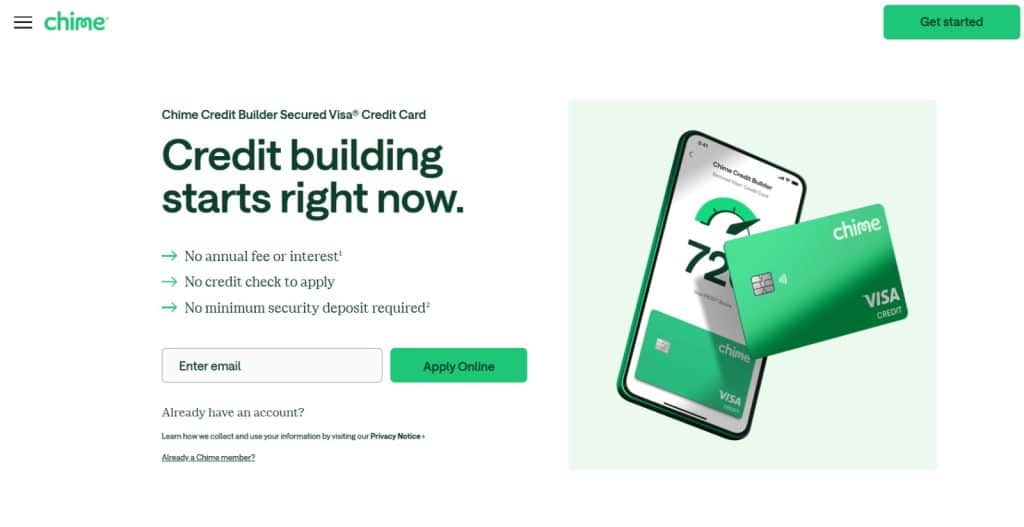 Chime Credit Builder Secured Visa website.