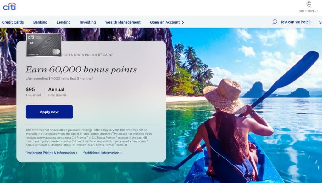 Citi Strata Premier Credit Card website.