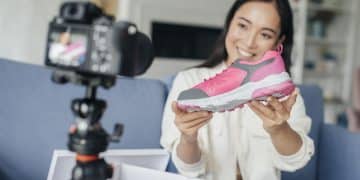 smiley-woman-vlogging-with-her-sports-shoes