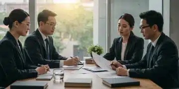 Group discussing advanced estate planning documents in a modern office setting.