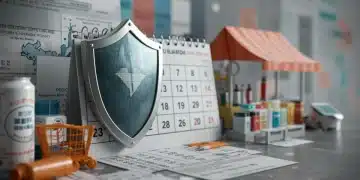 Consumer protection shield safeguarding transactions with March 2026 calendar