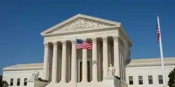 Supreme Court Building facade, representing key legal decisions and judicial authority in the US.