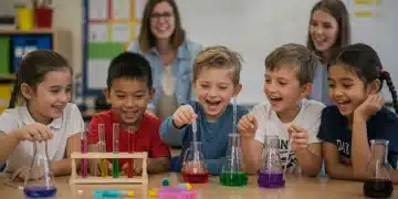 Children engaged in a hands-on science experiment, symbolizing robust STEM education funding.