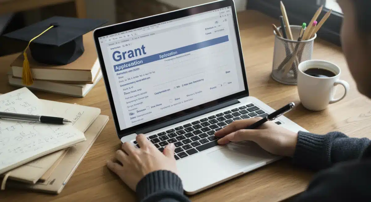 Person meticulously filling out a federal grant application for continuing education.