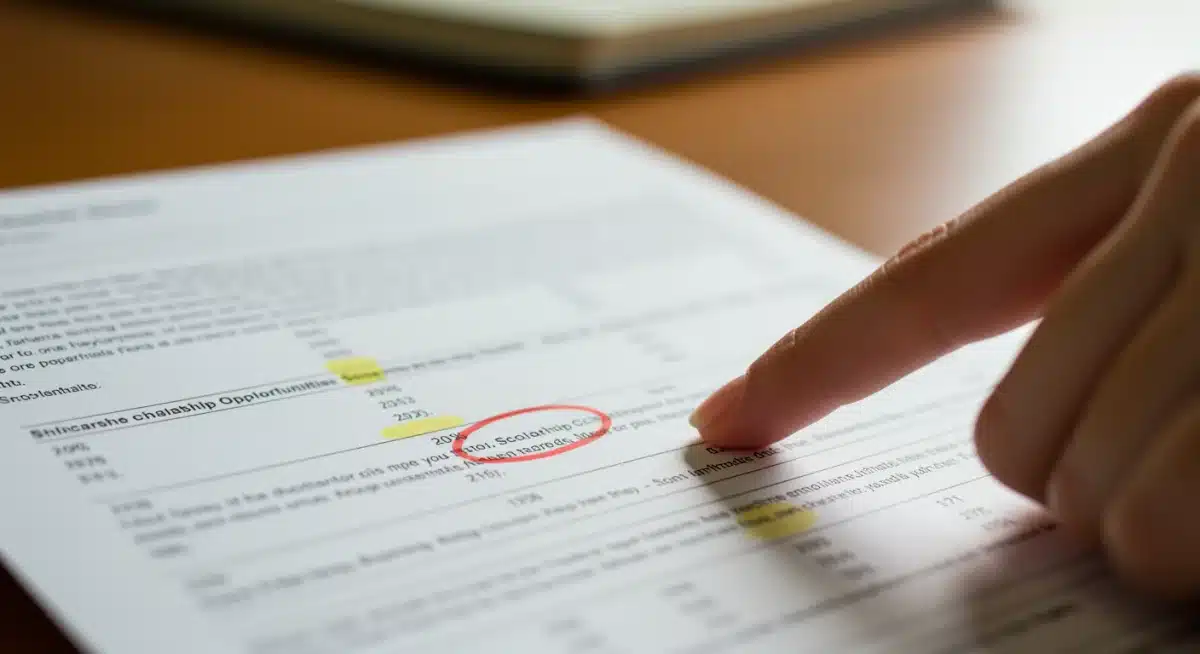 Hand selecting scholarship opportunity from a detailed list