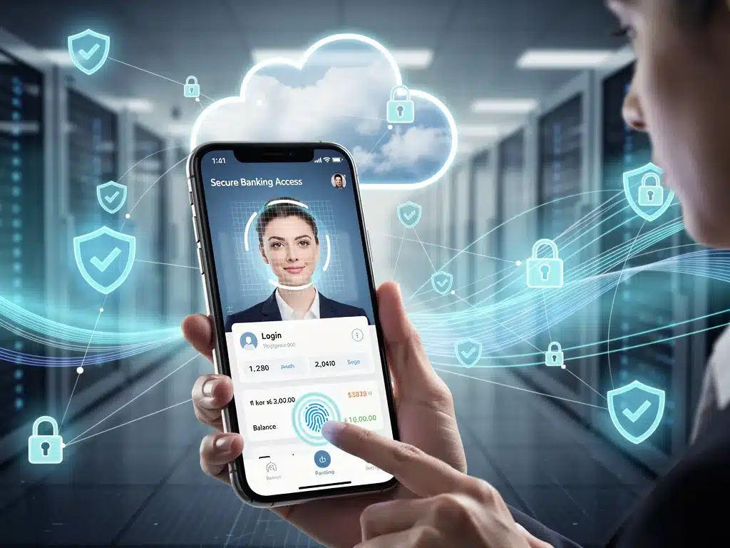 Biometric authentication for secure mobile banking access.
