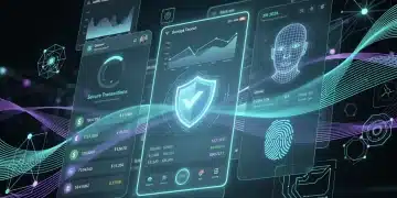 Advanced digital banking interface with biometric security and data encryption elements.
