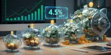 Illustration of growing savings in high-yield accounts with over 4.5% APY in 2026.