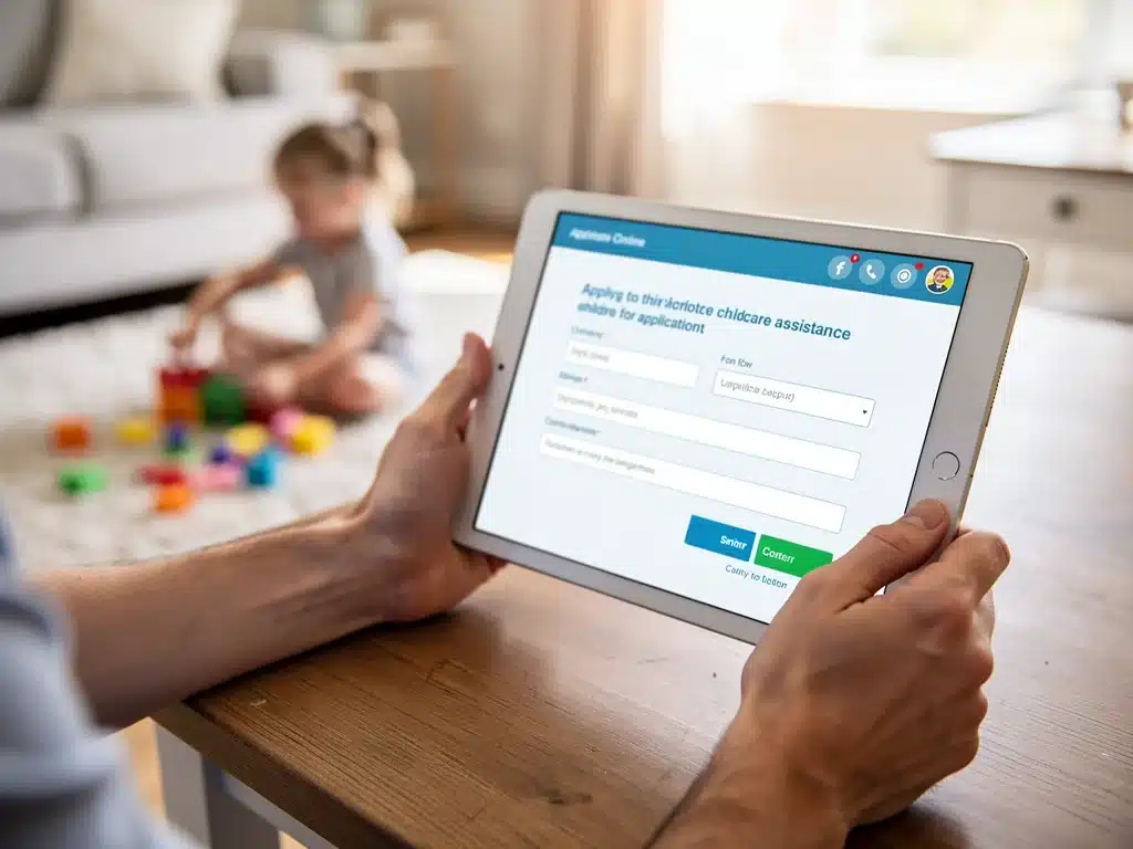 Parent completing an online application for childcare assistance